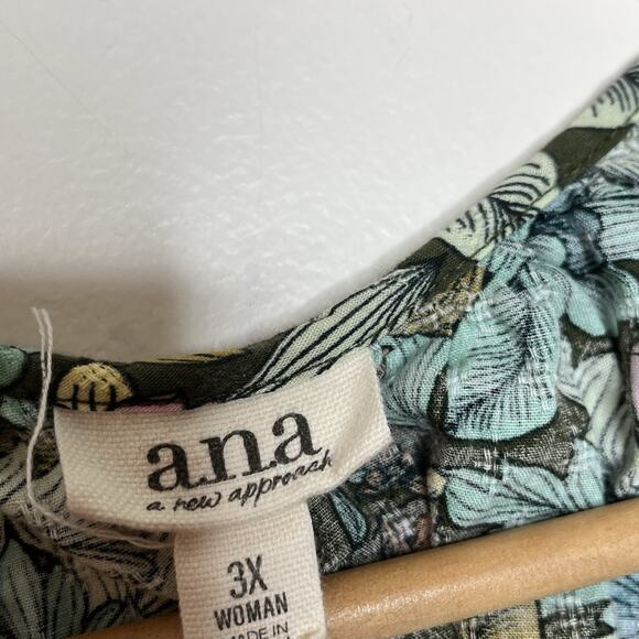 Ana Floral Print Puff Sleeve Top Womens 3X Colorful Spring Summer Boho Cotton - Picture 5 of 7